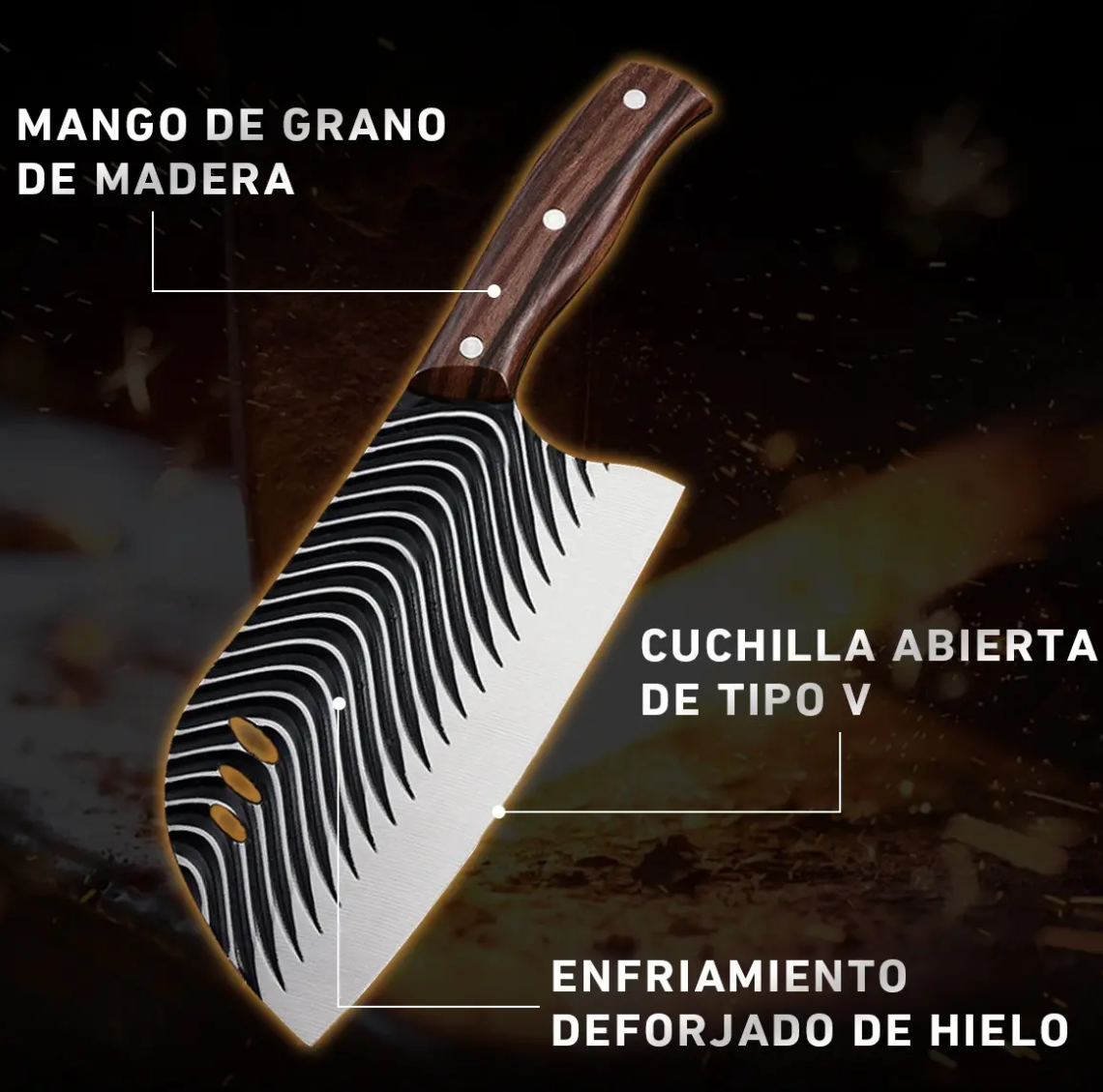 Vista 3 de Cuchillo Grande Chef Cocina Carne